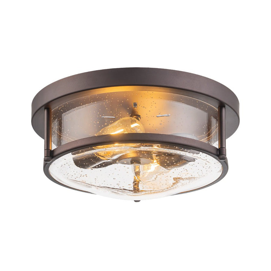 Farmhouze Light - Farmhouse Round Seeded Glass Flush Mount Light - Ceiling Light - Oil Rubbed Bronze - 