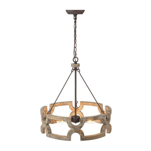 Farmhouze Light - Farmhouse Rustic Wood Drum Cage Pendant Light - Chandelier - 3 bulbs - 