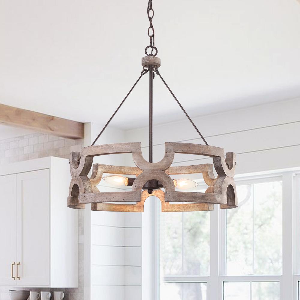 Farmhouse Rustic Wood Drum Cage Pendant Chandelier | Farmhouze Light