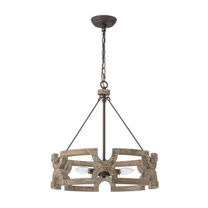 Farmhouze Light - Farmhouse Rustic Wood Drum Cage Pendant Light - Chandelier - 3 bulbs - 