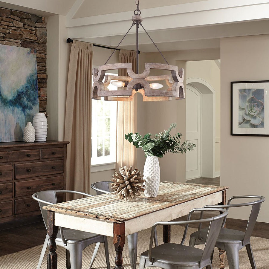 Farmhouze Light - Farmhouse Rustic Wood Drum Cage Pendant Light - Chandelier - 3 bulbs - 