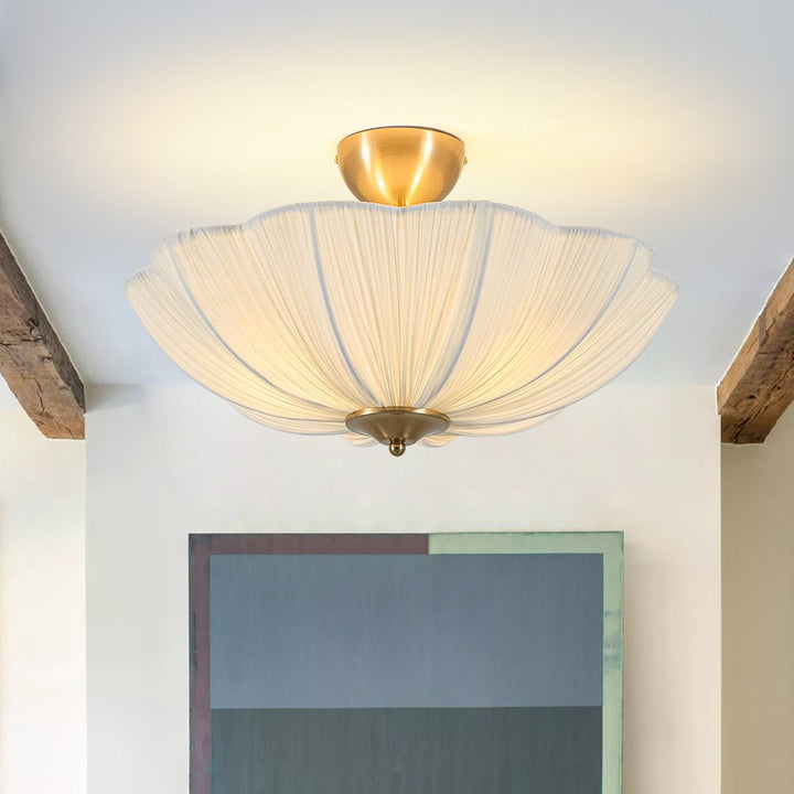 Farmhouze Light - Farmhouse White Fabric Round Scalloped Ceiling Light - Ceiling Light - Ivory (Back Order) - 