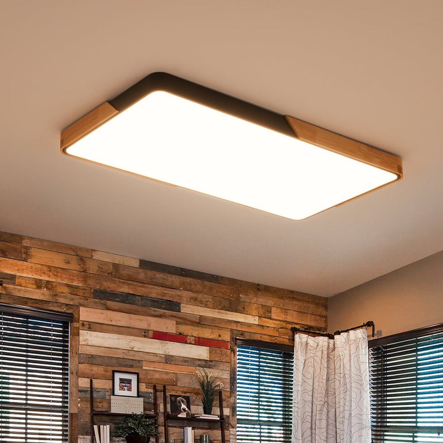 Farmhouze Light - Farmhouse Wood Rectangle Dimmable LED Ceiling Light - Ceiling Light - Black - 