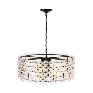 Farmhouze Light - French Country Luxe Glass Flower Round Drum Cage Chandelier - Chandelier - Black - 