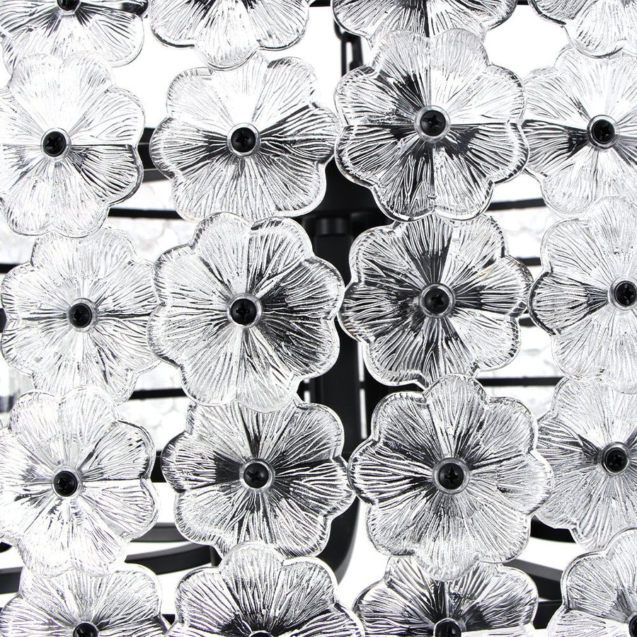 Farmhouze Light - French Country Luxe Glass Flower Round Drum Cage Chandelier - Chandelier - Black - 
