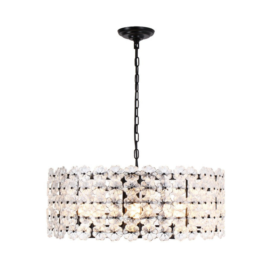 Farmhouze Light - French Country Luxe Glass Flower Round Drum Cage Chandelier - Chandelier - Black - 