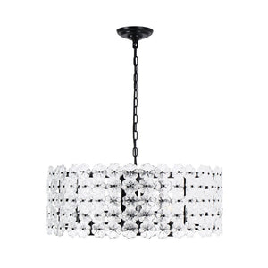 Farmhouze Light - French Country Luxe Glass Flower Round Drum Cage Chandelier - Chandelier - Black - 