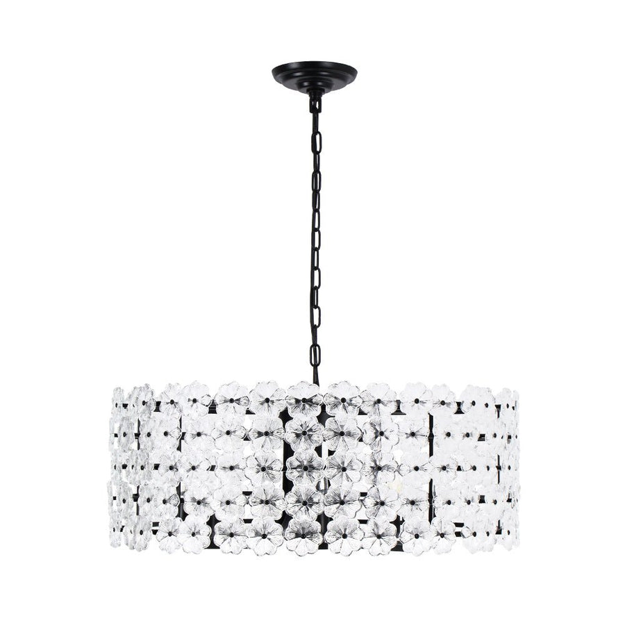 Farmhouze Light - French Country Luxe Glass Flower Round Drum Cage Chandelier - Chandelier - Black - 