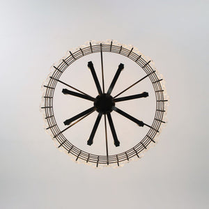 Farmhouze Light - French Country Luxe Glass Flower Round Drum Cage Chandelier - Chandelier - Black - 