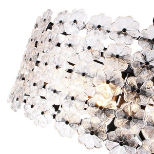 Farmhouze Light - French Country Luxe Glass Flower Round Drum Cage Chandelier - Chandelier - Black - 
