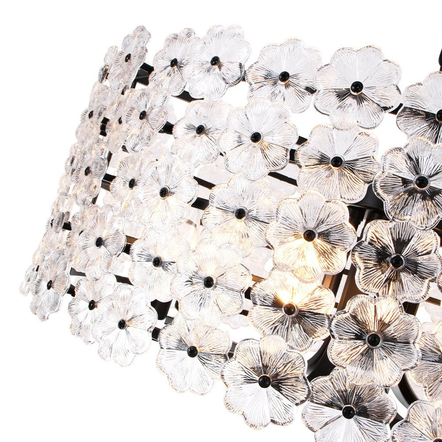 Farmhouze Light - French Country Luxe Glass Flower Round Drum Cage Chandelier - Chandelier - Black - 