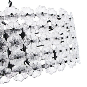 Farmhouze Light - French Country Luxe Glass Flower Round Drum Cage Chandelier - Chandelier - Black - 