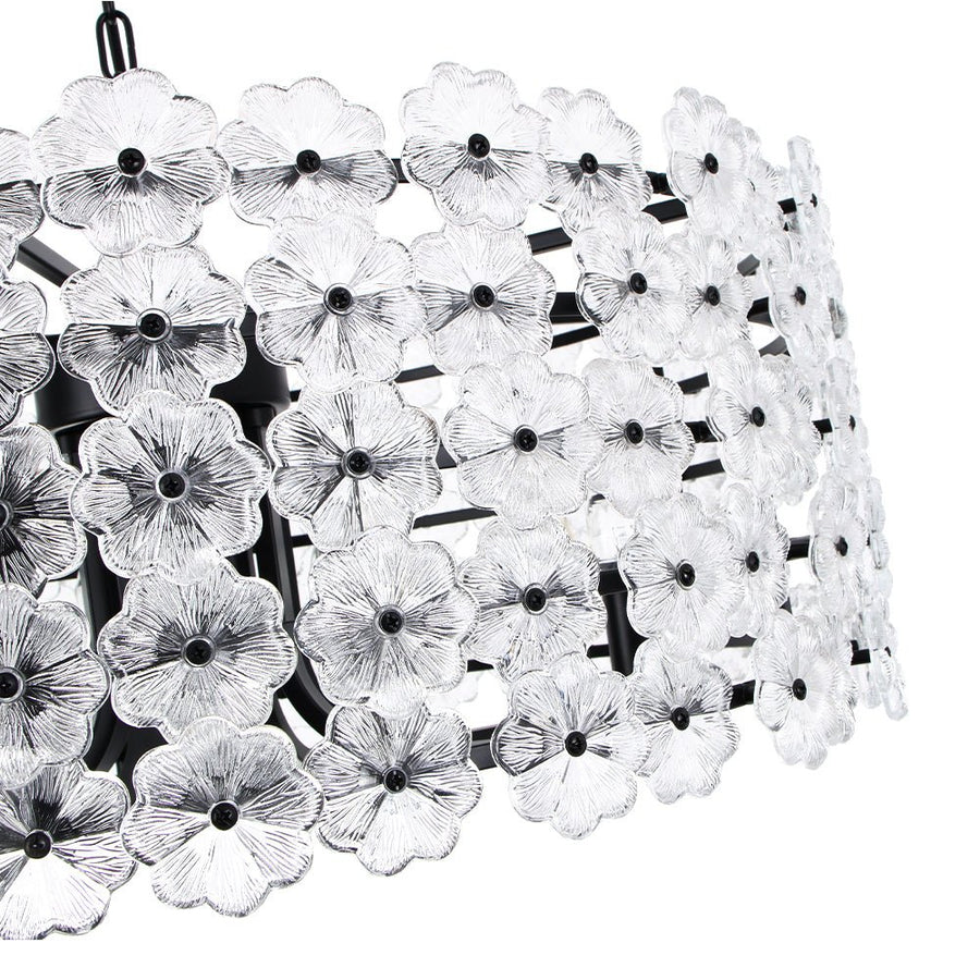 Farmhouze Light - French Country Luxe Glass Flower Round Drum Cage Chandelier - Chandelier - Black - 