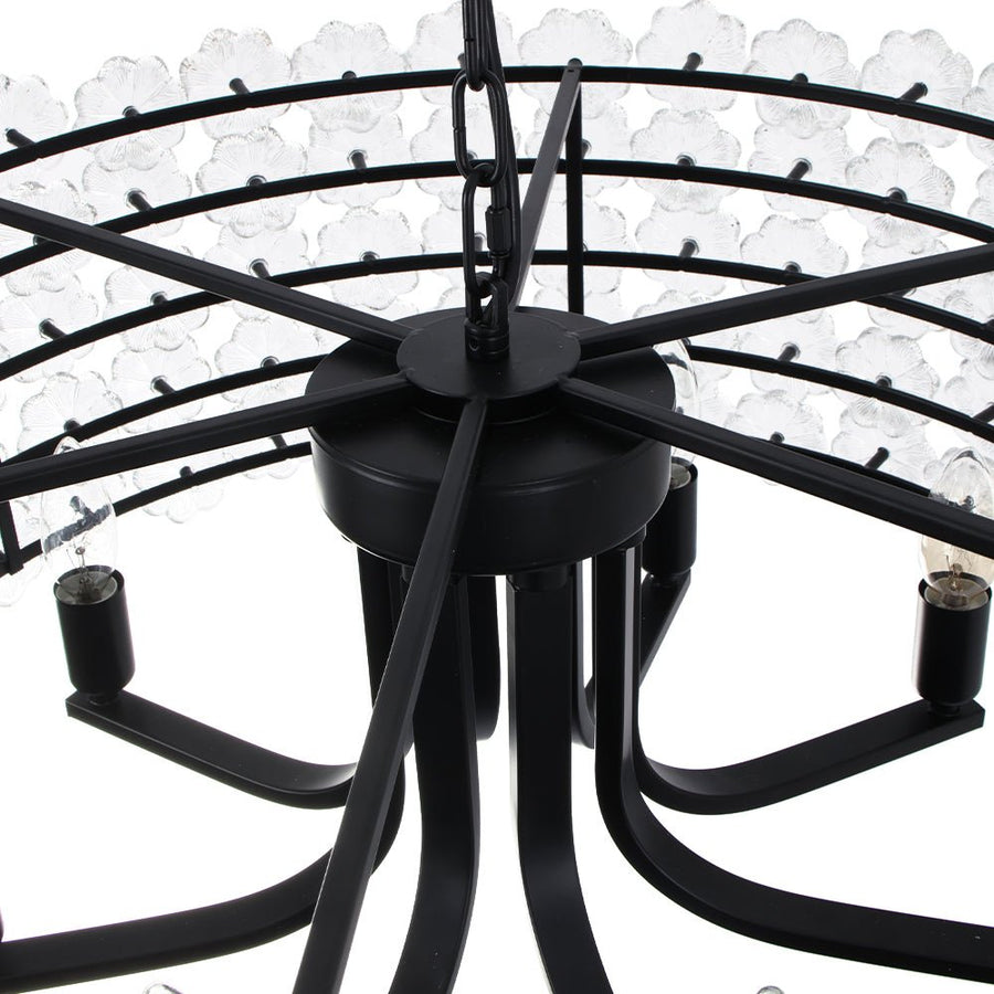 Farmhouze Light - French Country Luxe Glass Flower Round Drum Cage Chandelier - Chandelier - Black - 