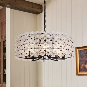 Farmhouze Light - French Country Luxe Glass Flower Round Drum Cage Chandelier - Chandelier - Black - 