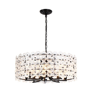 Farmhouze Light - French Country Luxe Glass Flower Round Drum Cage Chandelier - Chandelier - Black - 