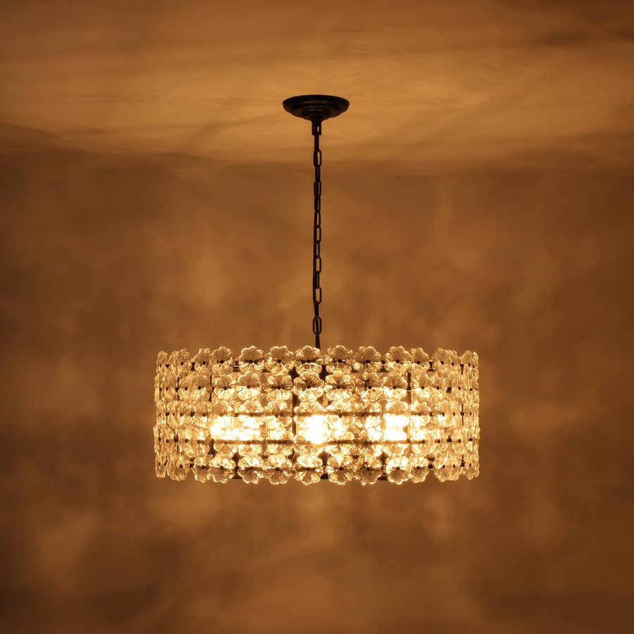 Farmhouze Light - French Country Luxe Glass Flower Round Drum Cage Chandelier - Chandelier - Black - 