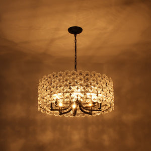 Farmhouze Light - French Country Luxe Glass Flower Round Drum Cage Chandelier - Chandelier - Black - 