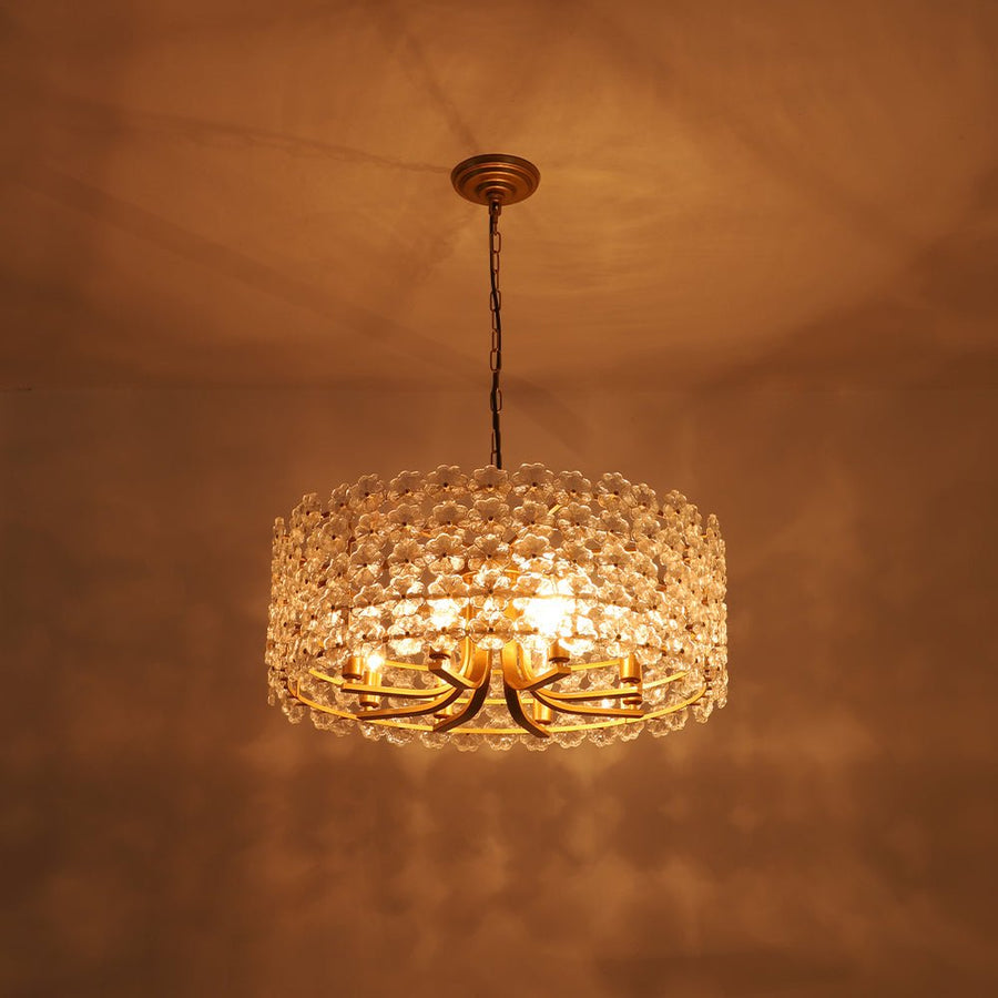 Farmhouze Light - French Country Luxe Glass Flower Round Drum Cage Chandelier - Chandelier - Gold - 