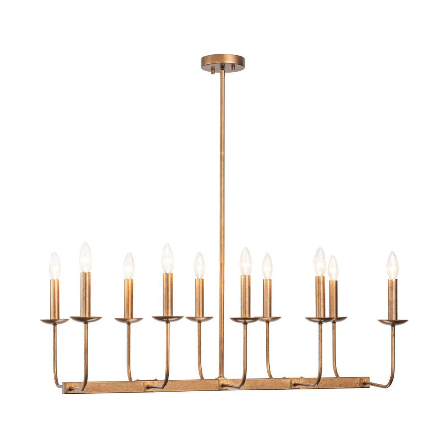 Farmhouze Light - French Country Luxe Linear Candle Kitchen Island Pendant - Chandelier - Antique Brass - 