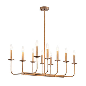 Farmhouze Light - French Country Luxe Linear Candle Kitchen Island Pendant - Chandelier - Antique Brass - 
