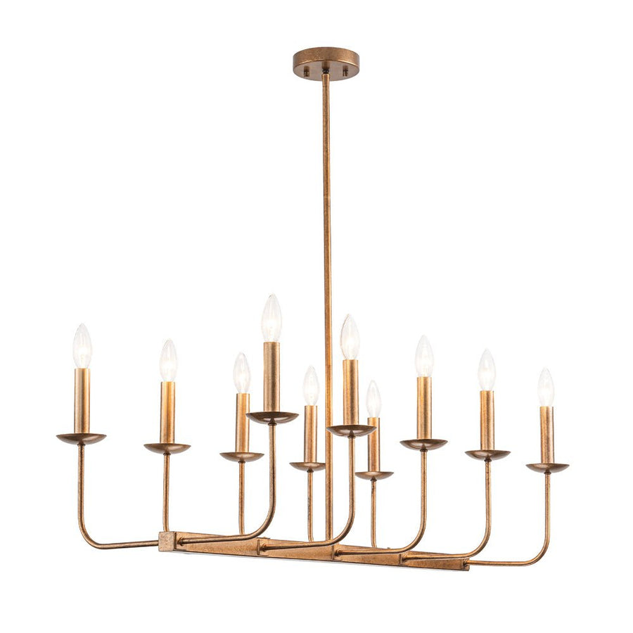 Farmhouze Light - French Country Luxe Linear Candle Kitchen Island Pendant - Chandelier - Antique Brass - 