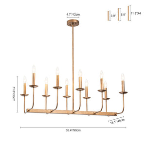 Farmhouze Light - French Country Luxe Linear Candle Kitchen Island Pendant - Chandelier - Antique Brass - 