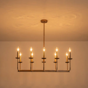 Farmhouze Light - French Country Luxe Linear Candle Kitchen Island Pendant - Chandelier - Antique Brass - 