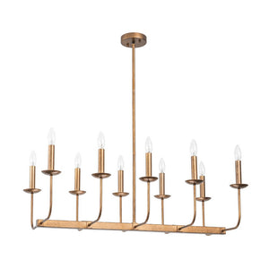 Farmhouze Light - French Country Luxe Linear Candle Kitchen Island Pendant - Chandelier - Antique Brass - 