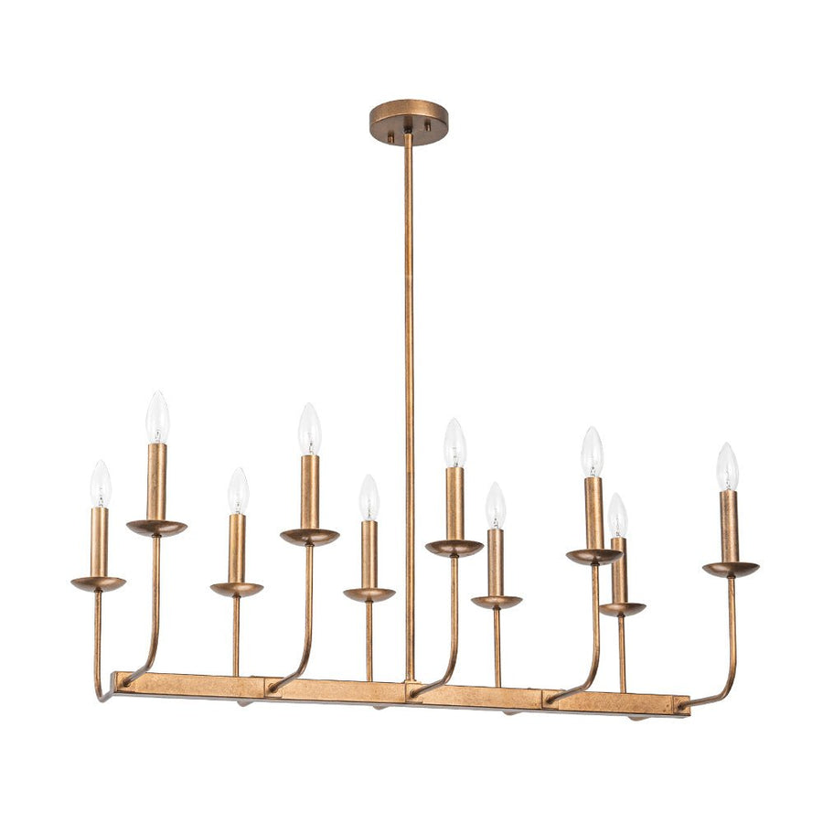 Farmhouze Light - French Country Luxe Linear Candle Kitchen Island Pendant - Chandelier - Antique Brass - 