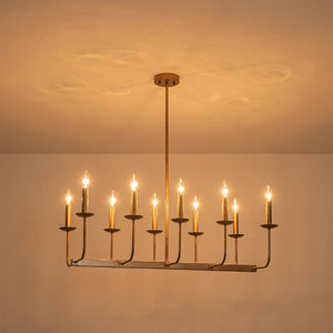Farmhouze Light - French Country Luxe Linear Candle Kitchen Island Pendant - Chandelier - Antique Brass - 