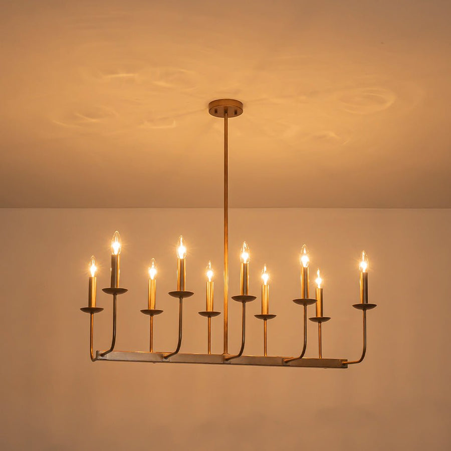 Farmhouze Light - French Country Luxe Linear Candle Kitchen Island Pendant - Chandelier - Antique Brass - 