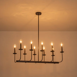 Farmhouze Light - French Country Luxe Linear Candle Kitchen Island Pendant - Chandelier - Oil - Rubbed Bronze - 