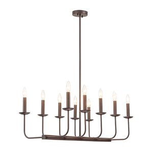 Farmhouze Light - French Country Luxe Linear Candle Kitchen Island Pendant - Chandelier - Oil - Rubbed Bronze - 