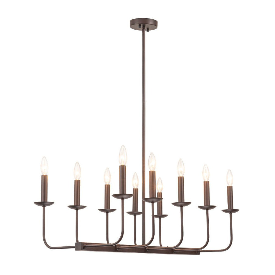 Farmhouze Light - French Country Luxe Linear Candle Kitchen Island Pendant - Chandelier - Oil - Rubbed Bronze - 
