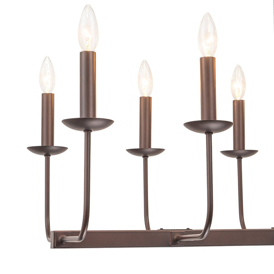 Farmhouze Light - French Country Luxe Linear Candle Kitchen Island Pendant - Chandelier - Oil - Rubbed Bronze - 