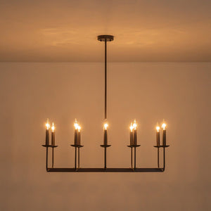 Farmhouze Light - French Country Luxe Linear Candle Kitchen Island Pendant - Chandelier - Oil - Rubbed Bronze - 
