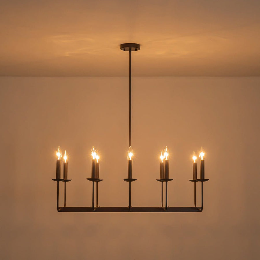 Farmhouze Light - French Country Luxe Linear Candle Kitchen Island Pendant - Chandelier - Oil - Rubbed Bronze - 