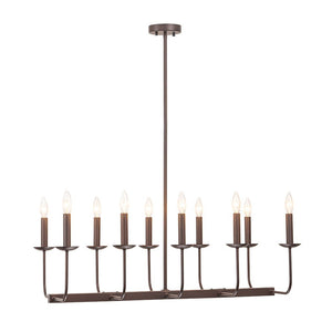 Farmhouze Light - French Country Luxe Linear Candle Kitchen Island Pendant - Chandelier - Oil - Rubbed Bronze - 