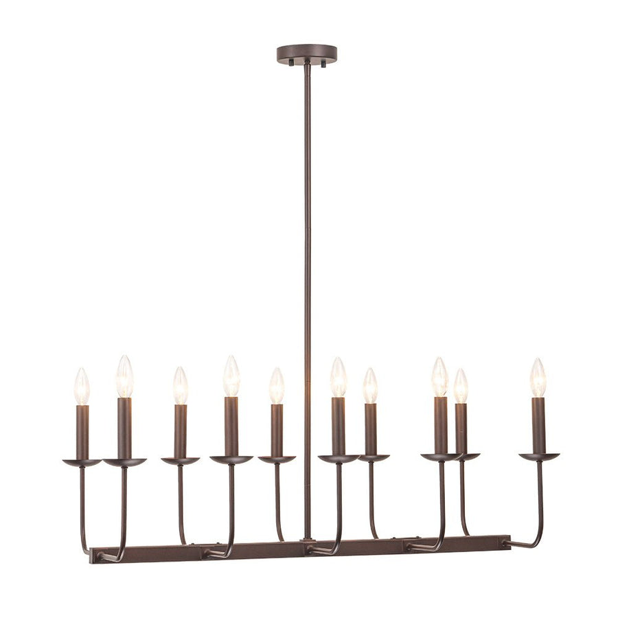 Farmhouze Light - French Country Luxe Linear Candle Kitchen Island Pendant - Chandelier - Oil - Rubbed Bronze - 
