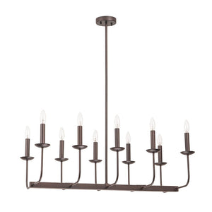 Farmhouze Light - French Country Luxe Linear Candle Kitchen Island Pendant - Chandelier - Oil - Rubbed Bronze - 