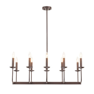 Farmhouze Light - French Country Luxe Linear Candle Kitchen Island Pendant - Chandelier - Oil - Rubbed Bronze - 