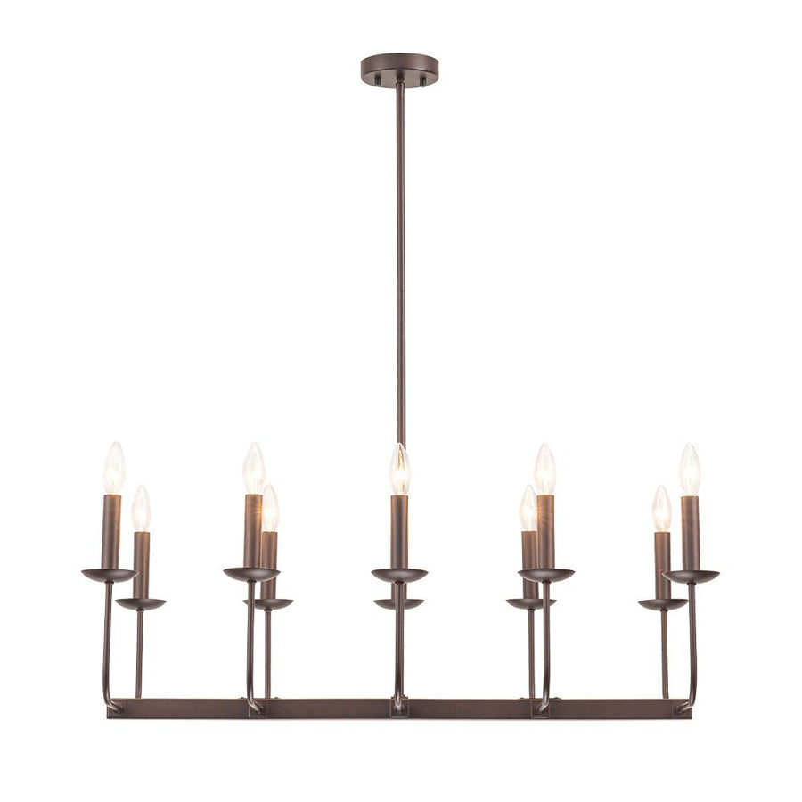Farmhouze Light - French Country Luxe Linear Candle Kitchen Island Pendant - Chandelier - Oil - Rubbed Bronze - 