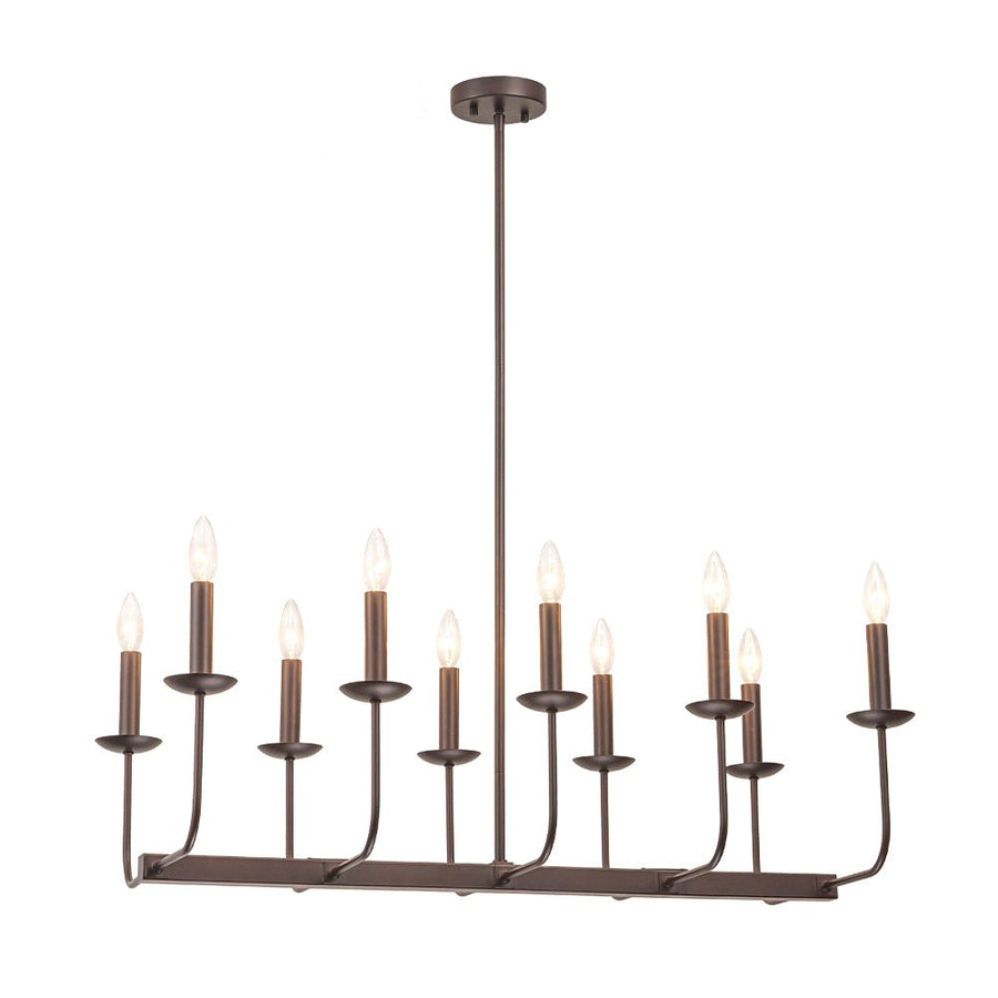 Farmhouze Light - French Country Luxe Linear Candle Kitchen Island Pendant - Chandelier - Oil - Rubbed Bronze - 