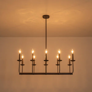 Farmhouze Light - French Country Luxe Linear Candle Kitchen Island Pendant - Chandelier - Oil - Rubbed Bronze - 