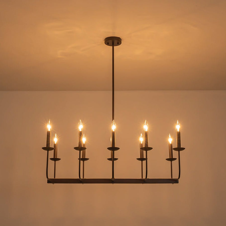 Farmhouze Light - French Country Luxe Linear Candle Kitchen Island Pendant - Chandelier - Oil - Rubbed Bronze - 
