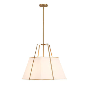 Farmhouze Light - French Country Tapered Square Fabric Lantern Pendant Light - Chandelier - White Fabric +Brass Finish - 