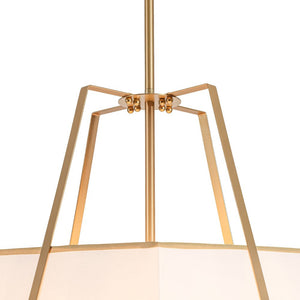 Farmhouze Light - French Country Tapered Square Fabric Lantern Pendant Light - Chandelier - White Fabric +Brass Finish - 