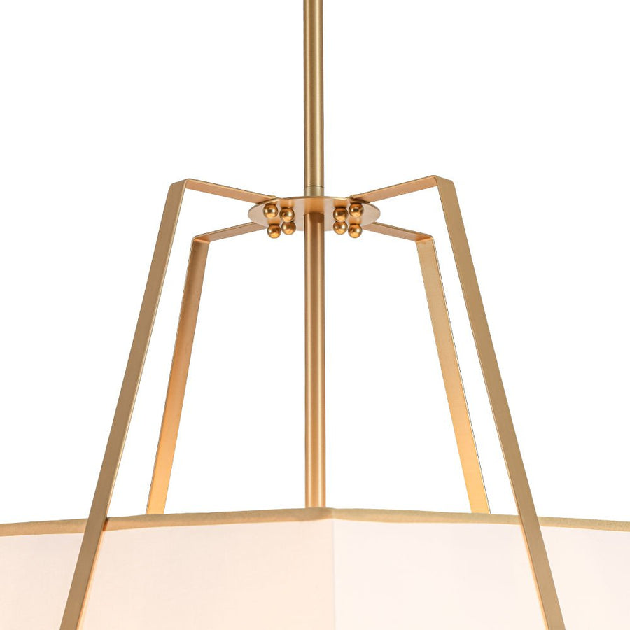 Farmhouze Light - French Country Tapered Square Fabric Lantern Pendant Light - Chandelier - White Fabric +Brass Finish - 
