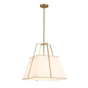 Farmhouze Light - French Country Tapered Square Fabric Lantern Pendant Light - Chandelier - White Fabric +Brass Finish - 